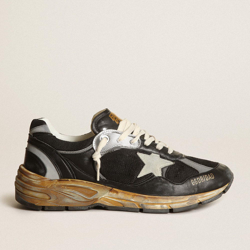 Golden Goose Men's Dad-Star In Black Mesh And Nappa With Ice-colored Star