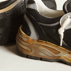 Golden Goose Men's Dad-Star In Black Mesh And Nappa With Ice-colored Star