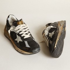 Golden Goose Men's Dad-Star In Black Mesh And Nappa With Ice-colored Star