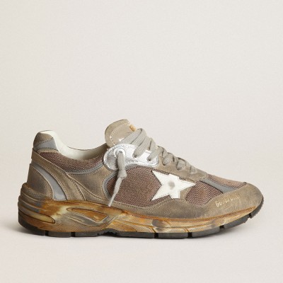 Golden Goose Men's Dad-Star In Dove Gray Mesh And Suede