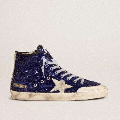 Golden Goose Men's Francy Penstar In Blue Sequins With Ice-gray Suede Star