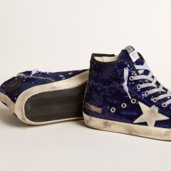 Golden Goose Men's Francy Penstar In Blue Sequins With Ice-gray Suede Star