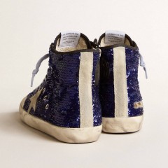 Golden Goose Men's Francy Penstar In Blue Sequins With Ice-gray Suede Star