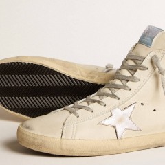 Golden Goose Men's Francy Penstar In White Leather With Silver Metallic Leather Star