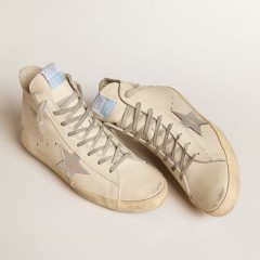 Golden Goose Men's Francy Penstar In White Leather With Silver Metallic Leather Star