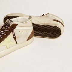 Golden Goose Men's Mid Star In Beige Glitter With Yellow Suede Star And Cotton Flash