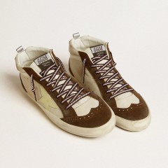 Golden Goose Men's Mid Star In Beige Glitter With Yellow Suede Star And Cotton Flash