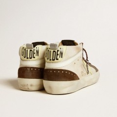 Golden Goose Men's Mid Star In Beige Glitter With Yellow Suede Star And Cotton Flash