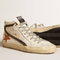 Golden Goose Men's Nappa Leather Slide With Orange Croc-print Star And Green Suede Flash