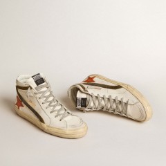 Golden Goose Men's Nappa Leather Slide With Orange Croc-print Star And Green Suede Flash