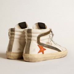 Golden Goose Men's Nappa Leather Slide With Orange Croc-print Star And Green Suede Flash