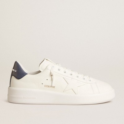 Golden Goose Men's Purestar In Leather With White Star And Blue Lizard Leather Heel Tab