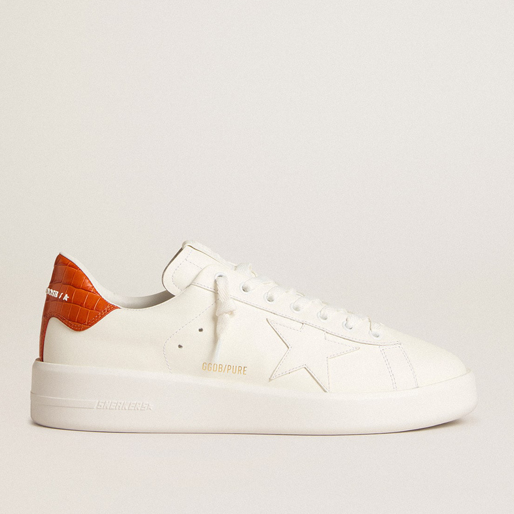 Golden Goose Men's Purestar With White Leather Star And Orange Heel Tab