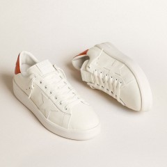 Golden Goose Men's Purestar With White Leather Star And Orange Heel Tab