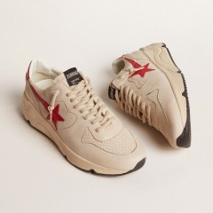 Golden Goose Men's Running Sole In Gray Nappa Leather With Red Nappa Leather Star And Heel Tab