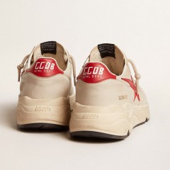 Golden Goose Men's Running Sole In Gray Nappa Leather With Red Nappa Leather Star And Heel Tab