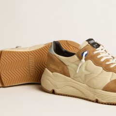 Golden Goose Men's Running Sole In Ivory Nylon And Tobacco Suede