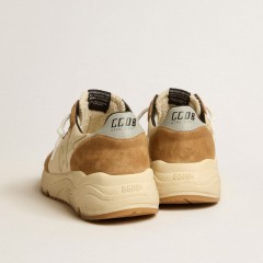 Golden Goose Men's Running Sole In Ivory Nylon And Tobacco Suede