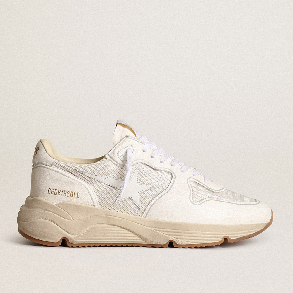 Golden Goose Men's Running Sole In Mesh And White Nappa