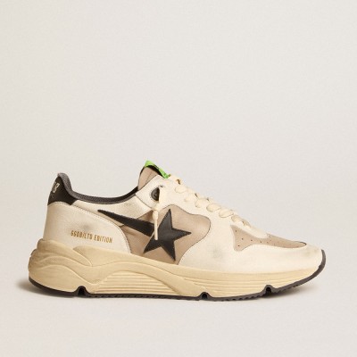 Golden Goose Men's Running Sole LTD In Gray Leather And White Nappa With Black Leather Star