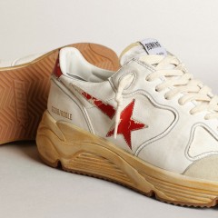 Golden Goose Men's Running Sole With Leather Star And Heel Tab With Red Print