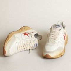 Golden Goose Men's Running Sole With Leather Star And Heel Tab With Red Print