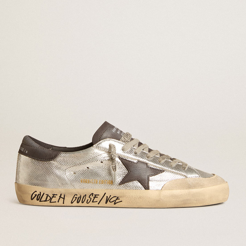 Golden Goose Men's Silver Super-Star LTD With Black Nubuck Star And Heel Tab