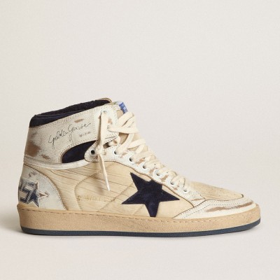 Golden Goose Men's Sky-Star In Cream-colored Nylon And Leather With Blue Suede Star