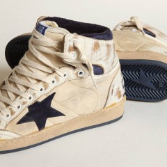 Golden Goose Men's Sky-Star In Cream-colored Nylon And Leather With Blue Suede Star