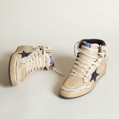 Golden Goose Men's Sky-Star In Cream-colored Nylon And Leather With Blue Suede Star