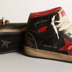 Golden Goose Men's Sky-Star In Glossy Black Leather With Red Star