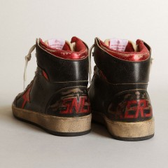 Golden Goose Men's Sky-Star In Glossy Black Leather With Red Star