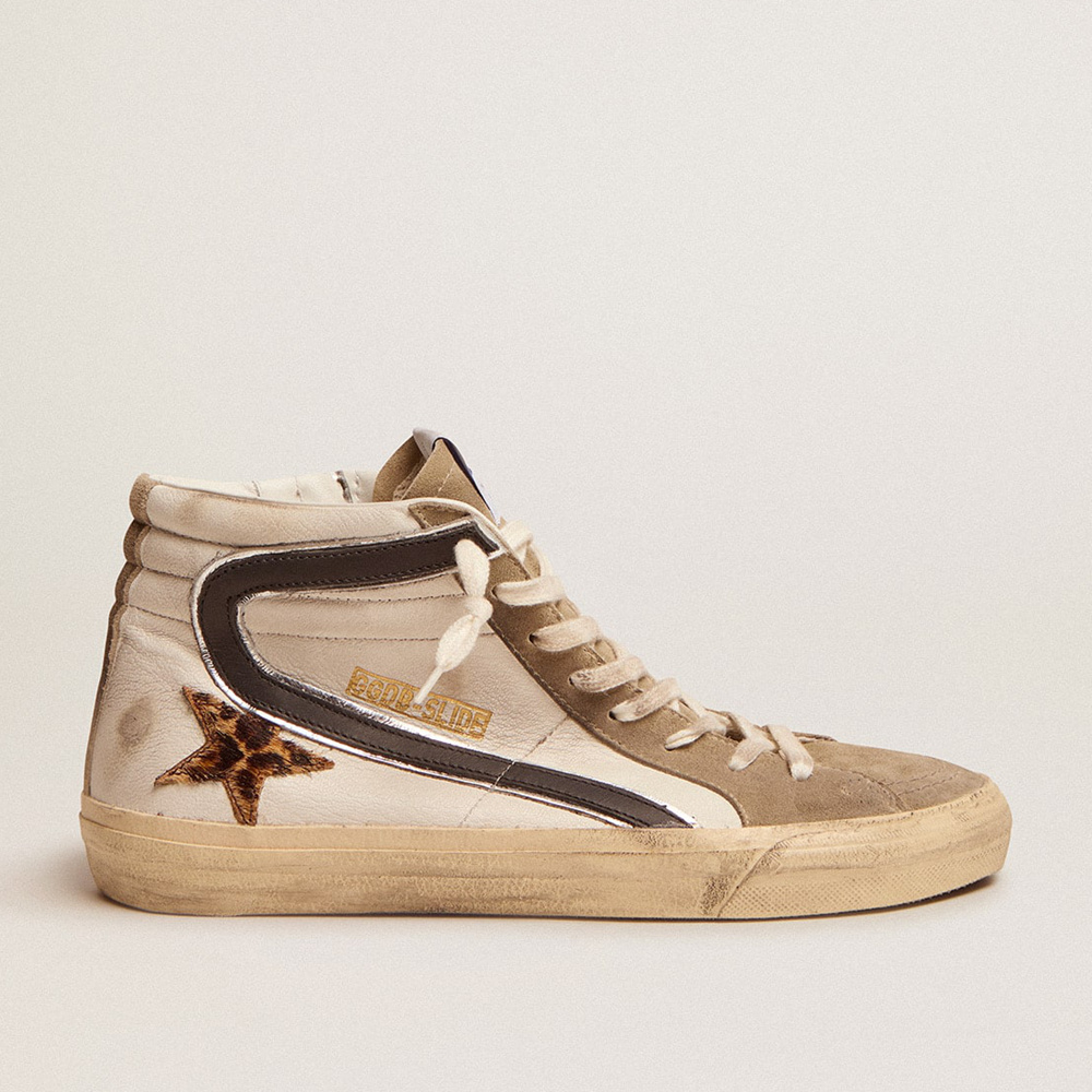 Golden Goose Men's Slide With Leopard Print Pony Skin Star And Black Flash