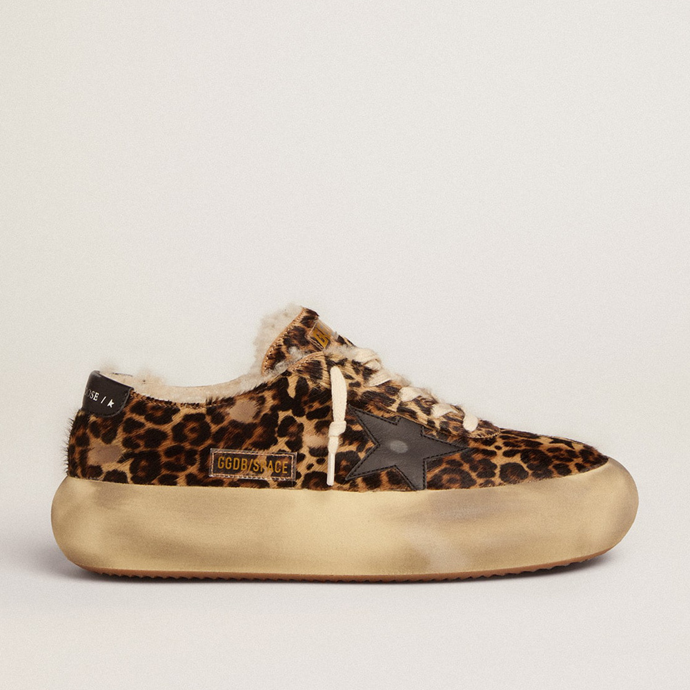 Golden Goose Men's Space-Star In Animal Print Pony Skin And Shearling Lining