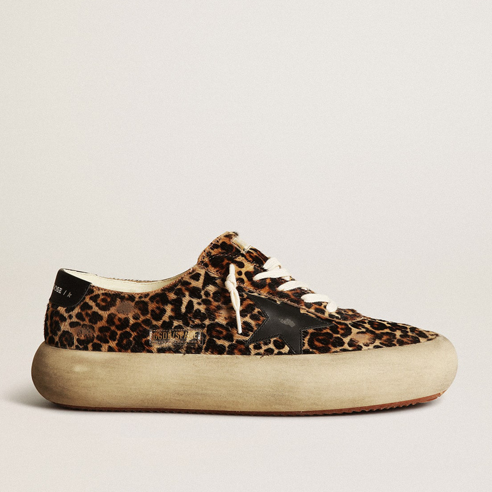 Golden Goose Men's Space-Star In Leopard Print Pony Skin With Black Star And Heel