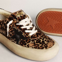 Golden Goose Men's Space-Star In Leopard Print Pony Skin With Black Star And Heel