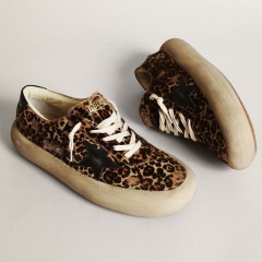 Golden Goose Men's Space-Star In Leopard Print Pony Skin With Black Star And Heel