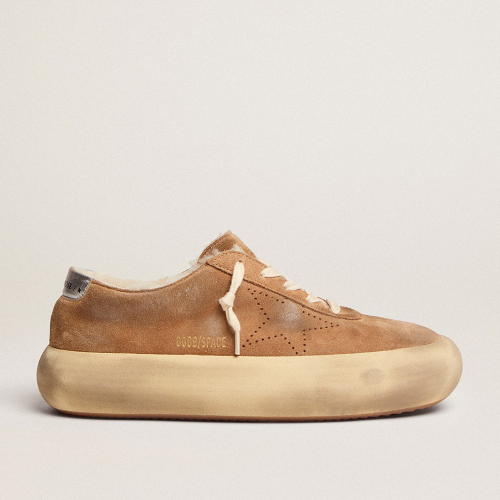 Golden Goose Men's Space-Star In Tobacco-colored Suede And Shearling Lining