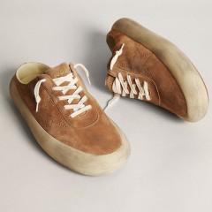 Golden Goose Men's Space-Star Sabots In Tobacco Suede With Perforated Star