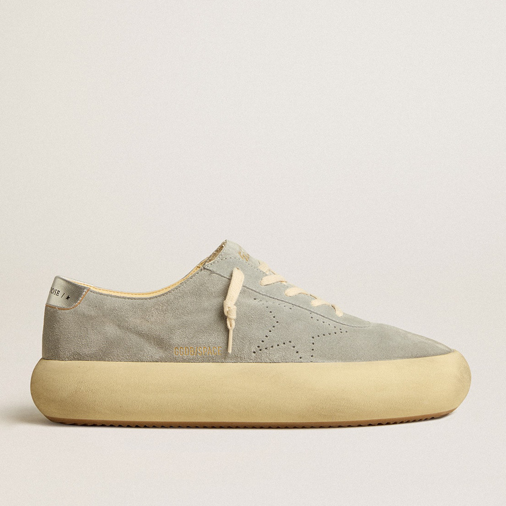 Golden Goose Men's Space-Star Shoes In Ice-gray Suede With Perforated Star