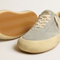 Golden Goose Men's Space-Star Shoes In Ice-gray Suede With Perforated Star