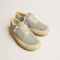 Golden Goose Men's Space-Star Shoes In Ice-gray Suede With Perforated Star