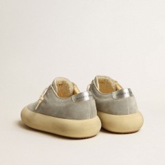 Golden Goose Men's Space-Star Shoes In Ice-gray Suede With Perforated Star