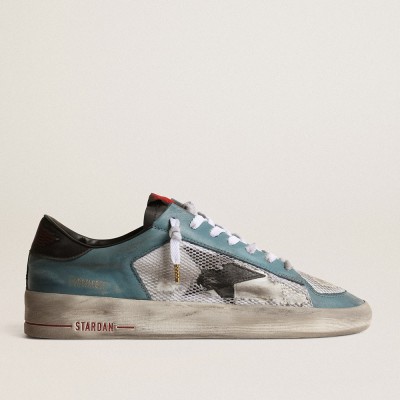 Golden Goose Men's Stardan In Distressed Mesh And Petrol-colored Upper