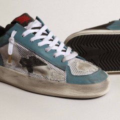 Golden Goose Men's Stardan In Distressed Mesh And Petrol-colored Upper