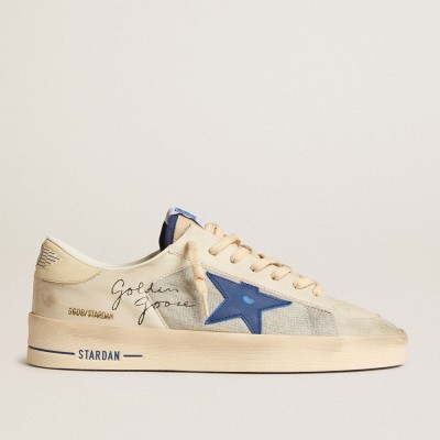 Golden Goose Men's Stardan In Nylon With Blue Leather Star And Ivory Leather Heel Tab