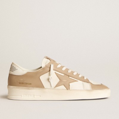 Golden Goose Men's Stardan In White And Beige Leather With Beige Star And White Heel Tab