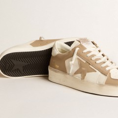 Golden Goose Men's Stardan In White And Beige Leather With Beige Star And White Heel Tab