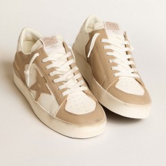 Golden Goose Men's Stardan In White And Beige Leather With Beige Star And White Heel Tab