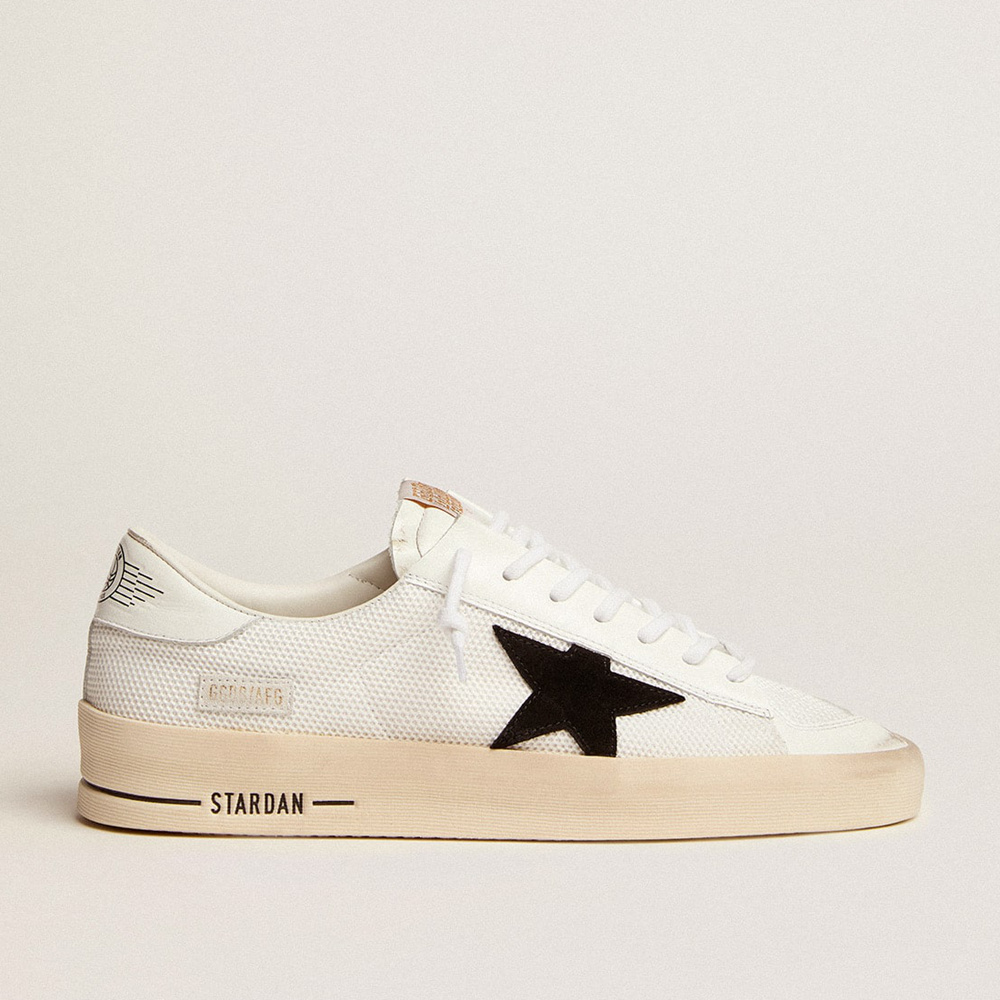 Golden Goose Men's Stardan In White Mesh With Black Suede Star